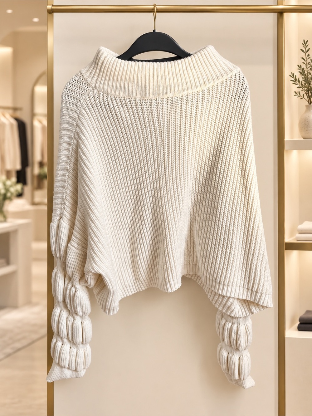 Cream Chunky Knit Statement Sweater – One Size Fits All